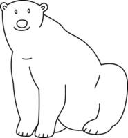 A polar bear with doodle-style lines is drawn in a simple and straightforward manner. The polar bear is sitting, smiling happily. The cute bear is depicted in a hand drawn cartoon. vector