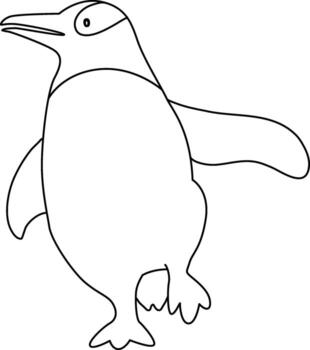 Cute cartoon penguin with doodle simple lines, the penguin standing, running, jumping, sliding, and striking various poses. The cartoon penguin in the icy world joyful. vector