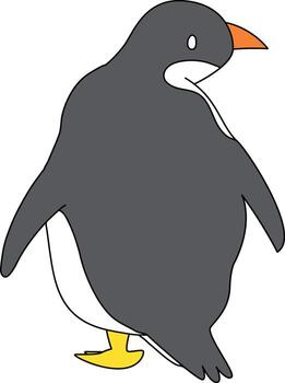 Cute cartoon penguin with simple lines, the penguin standing, running, jumping, sliding, and striking various poses. The cartoon penguin in the icy world joyful. vector