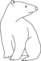 A polar bear with doodle-style lines is drawn in a simple and straightforward manner. The polar bear is sitting, smiling happily. The cute bear is depicted in a hand drawn cartoon. vector