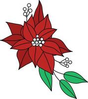 Christmas star red color with simple lines is used to complement Christmas artworks. Poinsettia, with both flowers and leaves drawn as a floral arrangement, is placed in a pot for Christmas vector