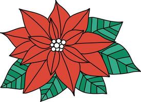 Christmas star red color with simple lines is used to complement Christmas artworks. Poinsettia, with both flowers and leaves drawn as a floral arrangement, is placed in a pot for Christmas vector