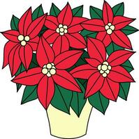 Christmas star red color with simple lines is used to complement Christmas artworks. Poinsettia, with both flowers and leaves drawn as a floral arrangement, is placed in a pot for Christmas vector