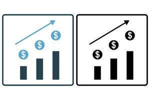 stock market chart icon. chart with dollar. icon related to financial markets and investments. solid icon style. element illustration vector