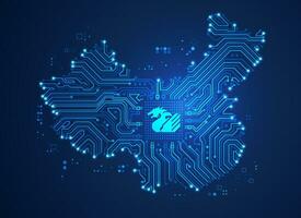 concept of technology industries in China, graphic of China map combined with circuit pattern vector