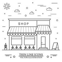 Modern minimalist design with store building. Vector. Thin line icon shop or market store front. For web design and application interface, also useful for infographics. vector