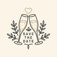 Wedding invitation card template. Vector. Thin line geometric badge. Outline icon for save the date invitation card design. Modern minimalist design with champagne glass vector