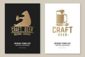 Craft Beer poster, flyer, template, card with bear. Vector. Vintage design for bar, pub and restaurant business. Coaster for beer. vector