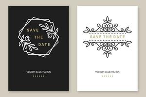 Wedding invitation card template. Vector Thin line geometric badge. Outline icon for save the date invitation card design. Modern minimalist design with wedding frame