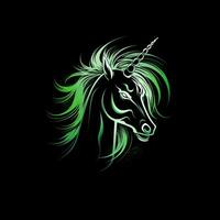 ai generado un mascota logo presentando un unicornio en verde neón. generativo ai foto