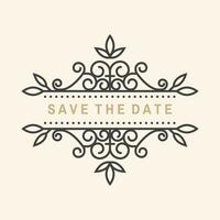 Wedding invitation card template. Vector. Thin line geometric badge. Outline icon for save the date invitation card design. Modern minimalist frame design with leaf, flowers decor vector