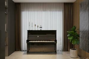 Room in classic style with piano, 3D rendering photo
