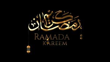 Ramadan Kareem Arabic calligraphy animation with crescent and lantern in gold color video