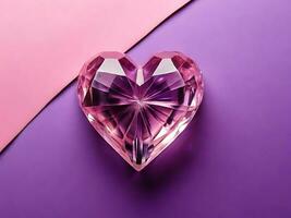 Top View Crystal Heart Banner on Purple Pink Background photo