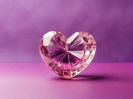 Top View Crystal Heart Banner on Purple Pink Background photo