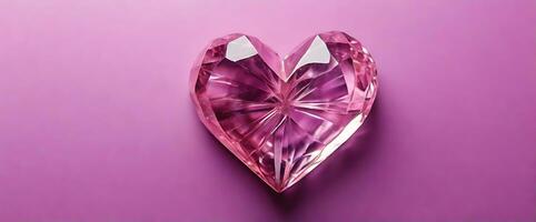 Top View Crystal Heart Banner on Purple Pink Background photo