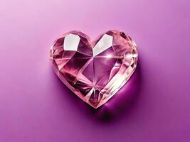 Top View Crystal Heart Banner on Purple Pink Background photo