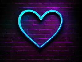 Neon Valentine's Day Sign Heart Glow on Dark Brick photo