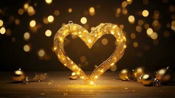 AI generated Golden Glow Heart Christmas Lights Holiday Decoration photo