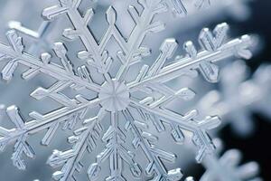 AI generated Snowflake macro close up with shallow depth of field, abstract background, An intricate close-up of a snowflake, AI Generated photo