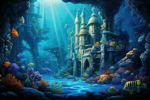 AI generated Underwater world with corals and tropical fish. 3D rendering, An underwater world, depicting the vibrant life beneath the sea, AI Generated photo