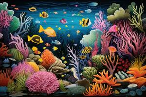 AI generated Underwater landscape with corals and tropical fish. Vector illustration, An underwater scene teeming with vibrant sea creatures, AI Generated photo