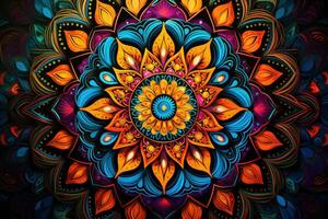 AI generated Colorful abstract background with mandala pattern. Psychedelic design, An intricate mandala pattern against a vibrant background, AI Generated photo