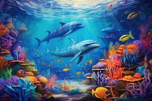 AI generated Underwater scene with coral reef and fishes. 3d illustration, An underwater world teeming with colorful marine life, AI Generated photo