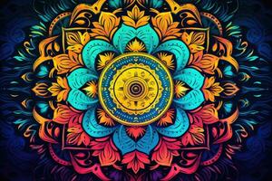 ai generado vistoso antecedentes con mándala vector ilustración para tu diseño, un intrincado mandala modelo en contra un vibrante fondo, ai generado foto