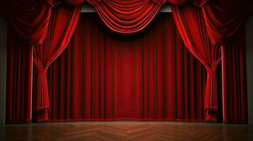 AI generated Theater stage. Background with copy space. Cultural leisure and event. Red curtains and interior. photo