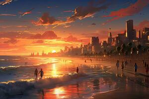 ai generado puesta de sol en el playa en los ángeles, California, EE.UU, ai generado foto