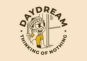 Daydream, thinking of nothing. a boy wearing a beanie was daydreaming by the window vector