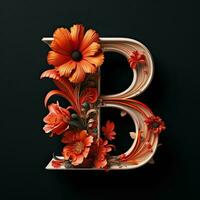 AI generated Floral Typography Letter B. Flower font for decoration. Generative AI illustration for weddings photo