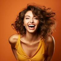 AI generated Portrait of a beautiful young woman smiling on isolated background generative AI photo