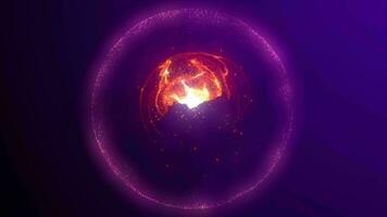 Abstract round purple sphere with red lava plasma core. glowing energy magic particle orb with moving shiny crystal. Abstract background. 4k 60 fps video loop.