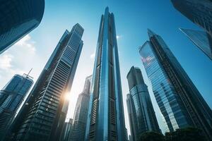 AI generated Glass architecture Skyscrapers from a low angle view photo