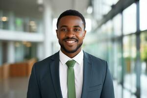 AI generated Portrait of confident businessman standing in modern office photo