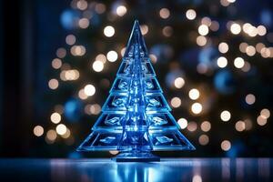 AI generated Abstract Blue shinny Christmas tree with bokeh background technology concept photo