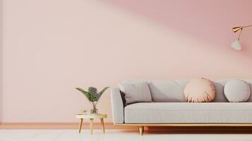 AI generated living room interior design with sofa minimal aesthetic peach 3d rendered photo