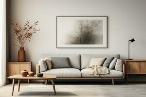 AI generated 3d rendered Minimal style Modern living room interior design with sofa photo