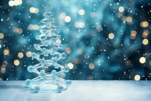 AI generated Blue Christmas tree made up with DNA structure health concept bokeh blurred background copy space photo