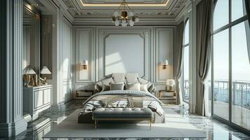 AI generated Bedroom interior design minimal aesthetic 3d rendered photo