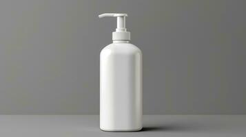 AI generated Blank white dispenser bottle on grey, perfect for branding with its sleek, minimalistic design. photo