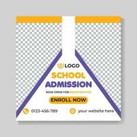 Professional creative school admission education social media post design modern back to school web banner template vector