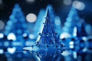 AI generated Abstract Blue shinny Christmas tree with bokeh background technology concept photo