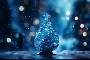 AI generated Abstract Blue shinny Christmas tree with bokeh background technology concept photo