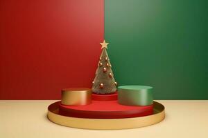 AI generated 3d rendered Podium display for merry Christmas event photo
