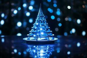 ai generado resumen azul brillante Navidad árbol con bokeh antecedentes tecnología concepto foto