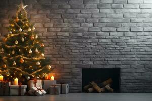 AI generated View of beautifully decorated christmas tree in home photo