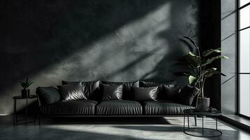 ai generado negro vivo habitación interior diseño con sofá mínimo estético 3d prestados foto
